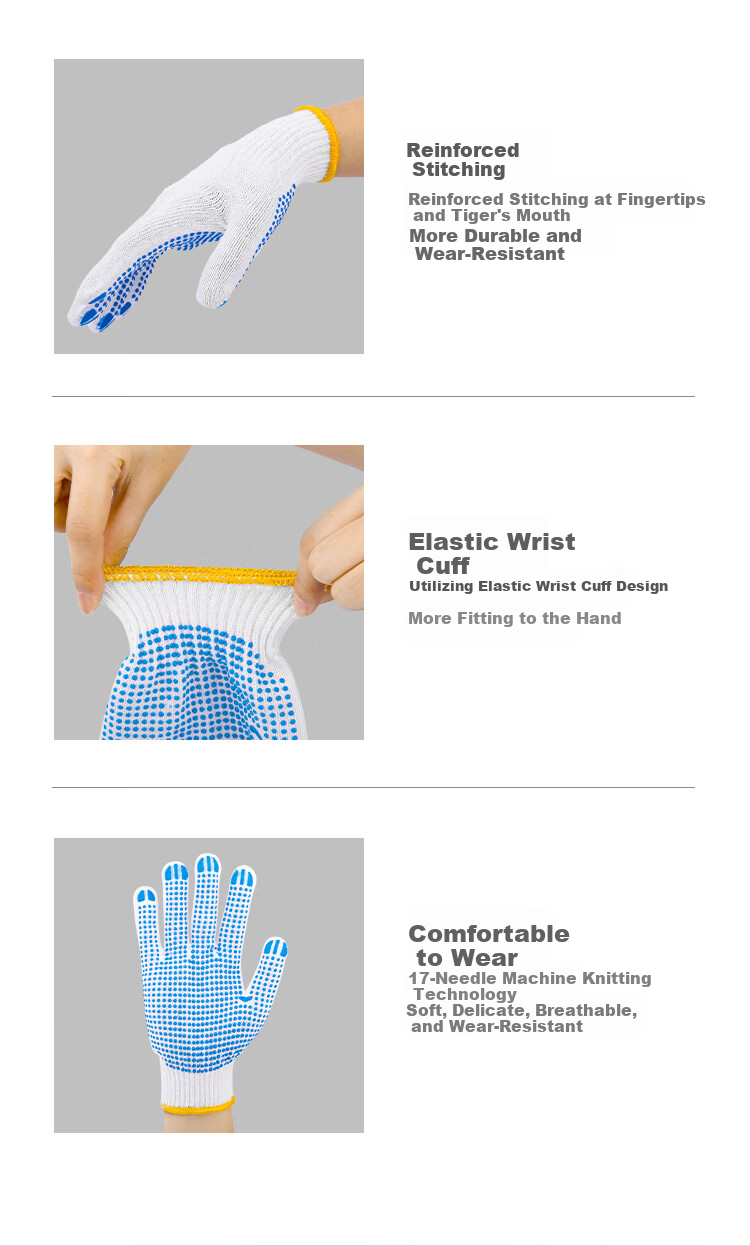 Gongzhe Cotton Work Gloves, Non-Slip, Thickened And Wear-Resistant, for Construction Work, Black Dotted Non-Slip Gloves, 12 Pairs, One Size Fits All 4