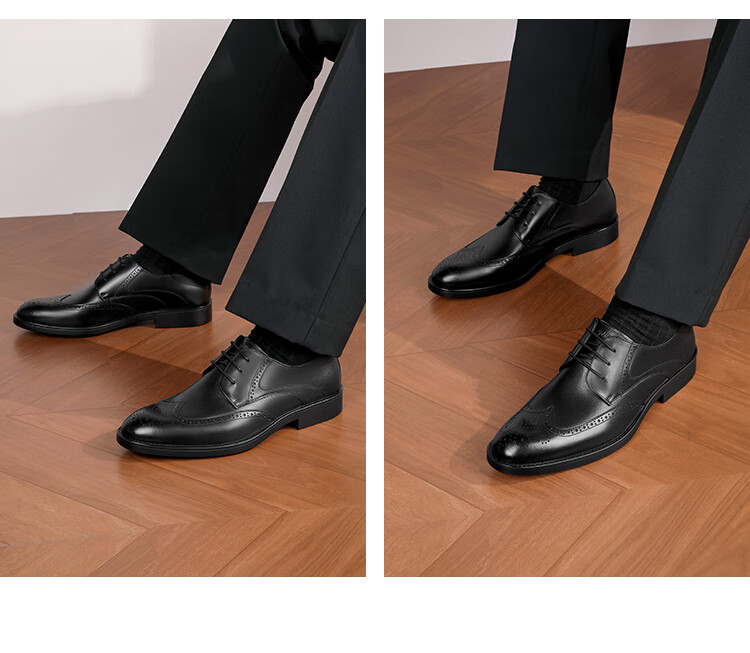 Goldlion Men's Shoes, Urban Formal Wear, Distinctive Carved Leather Shoes, Durable Comfortable Brogue Shoes, 59621018401A, Black, Size 40 7