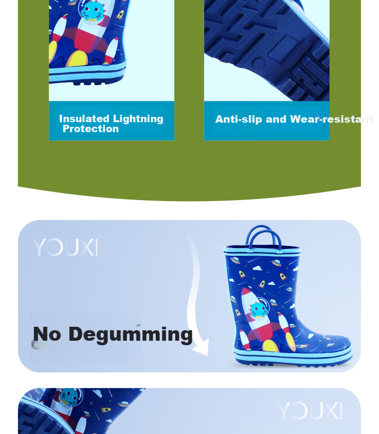 Youxi Children's Rain Boots, Boys' Rocket Rain Shoes, Non-Slip Wear-Resistant Baby Kindergarten Water Shoes Rubber Shoes, Size 27 for Ages 3-6 5