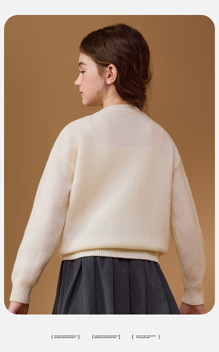 ASK JUNIOR 100% Wool Kids Sweater Winter Thick Warm Girls Knit Cardigan Youth Jacket 18