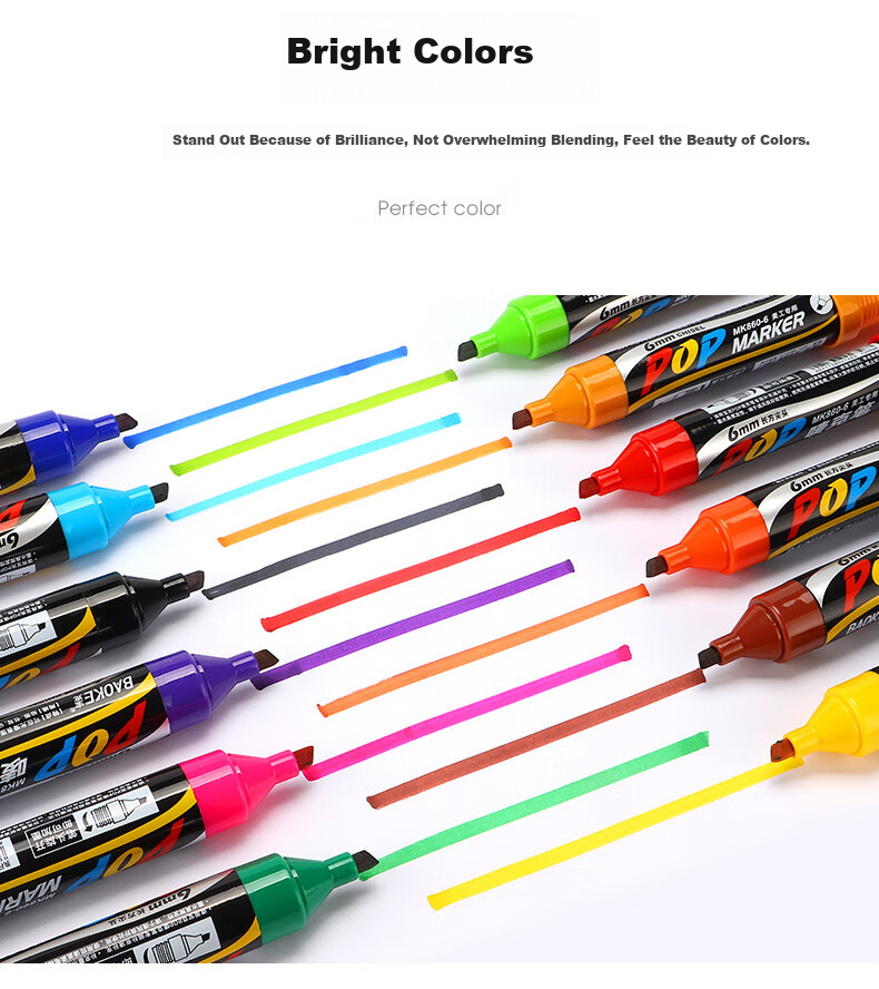 BAOKE MK860-6 12-Color POP Marker Set, Poster Advertising Paints, Colored Marker Pens, 6mm 3
