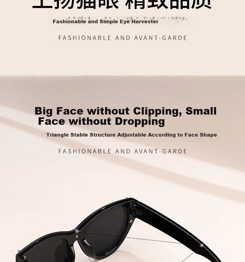 Cuntiandaofu Cat Eye Sunglasses, Vintage Square Face Large Frame Integrated High-End Look, Beige Frame with Dark Gray Lenses 8