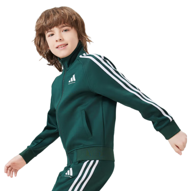 Adidas Kids Lightweight Simple Comfortable Stand Collar Sports Jacket TR30JTK Dark Green/White 140