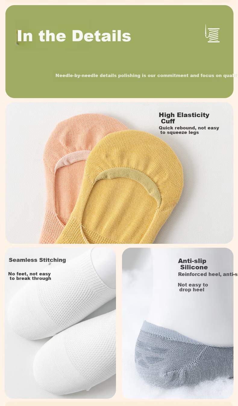 Dongfangyuan Women's Boat Socks for Spring And Summer, [100% Cotton 10A Antibacterial Deodorant], Breathable Mesh Invisible Socks, 6 Pairs 5