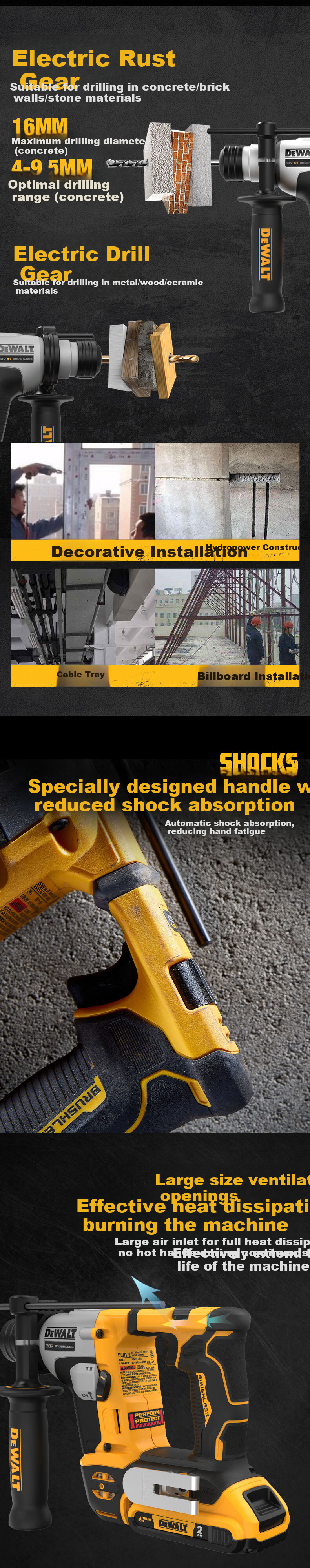 DEWALT 20V Lithium-Ion Brushless 16mm Ultra-Compact Rotary Hammer Kit, DCH172N-A9 2