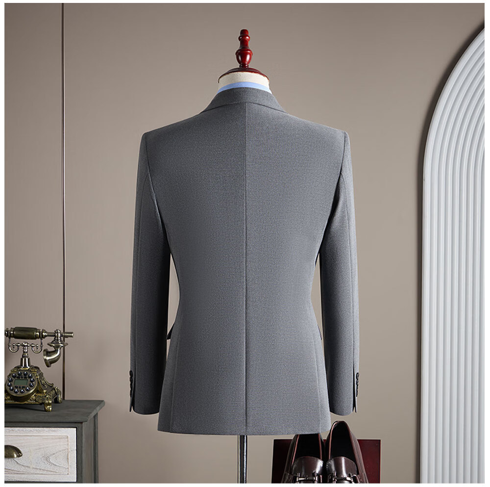 ROMON Men's Business Suit Set Blazer + Vest + Trousers Double-Breasted Casual Navy Blue 3XL 12
