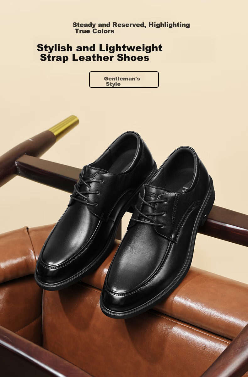 HLA Men's Leather Shoes, Top Grain Cowhide, Lace-Up Formal Business Casual Shoes for Men, T269 Black Size 44 1