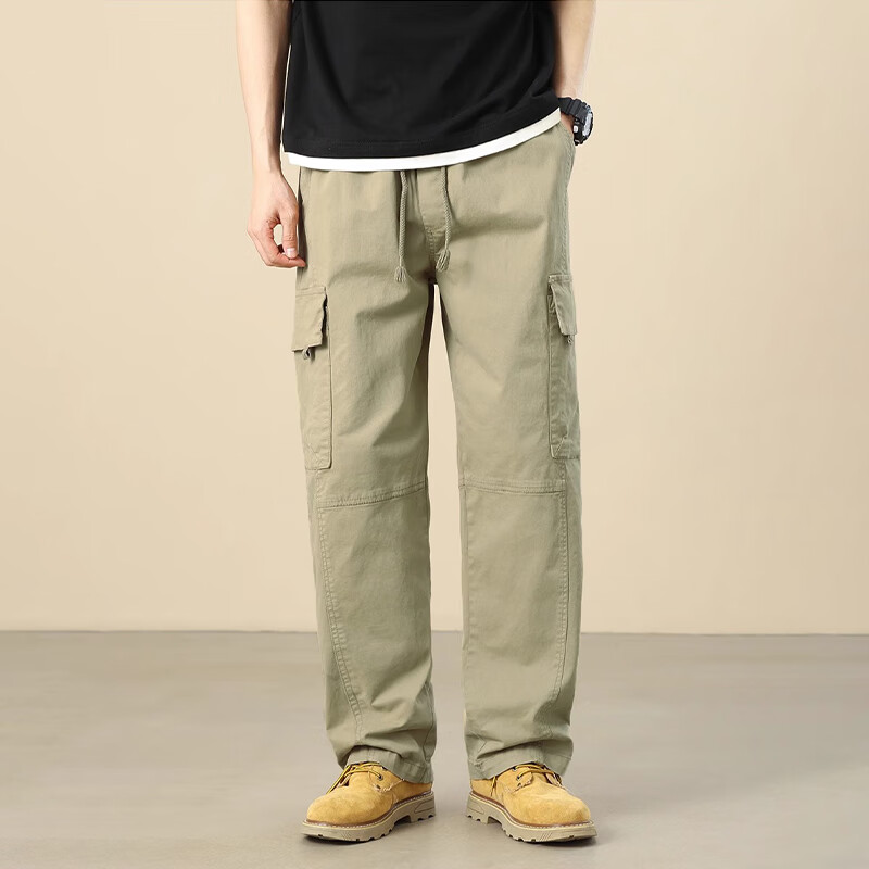 JEEP Men's Casual Pants Autumn American Style Trendy Plus Size Cargo Pants Loose Wide-Leg Sports Pants Khaki XL