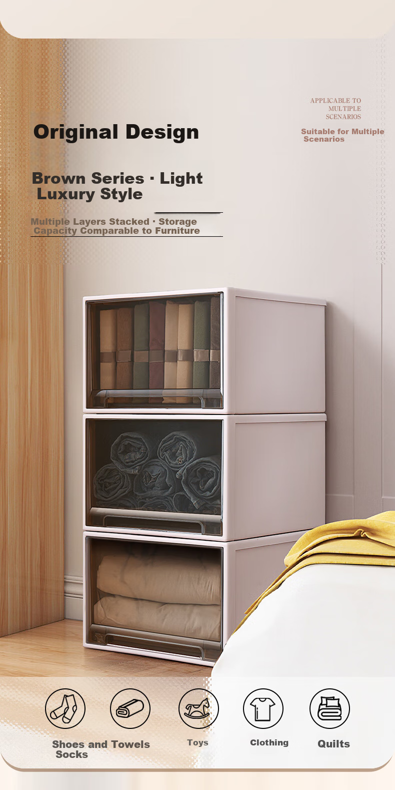 Baicaoyuan Plastic Storage Box, Drawer-Style Organizer Cabinet, Storage Container for Underwear And Clothes, Extra Large Size, Pack of 3 4