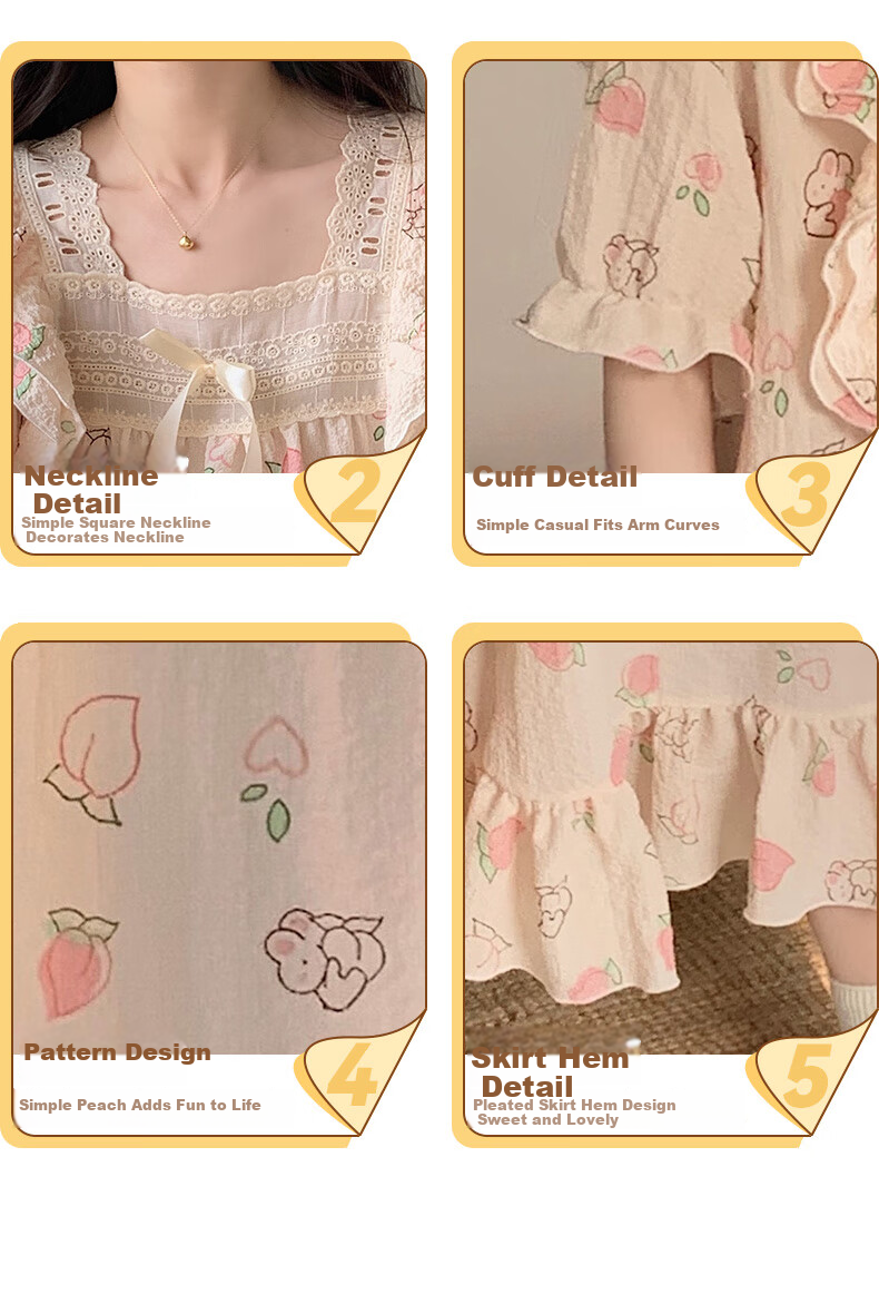 Langsha Princess-Style Nightgown for Women, Summer Sweet Sleepwear, Elegant Ins Style Loose Thin Loungewear 3