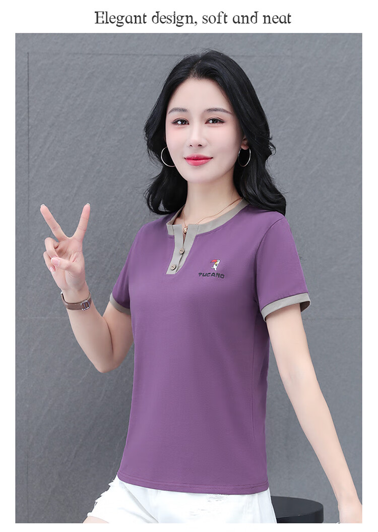 Woodpecker Pure Cotton Crew Neck Shoulder-Fit Short Sleeve T-Shirt for Women Summer New Slim Fit Black M 17