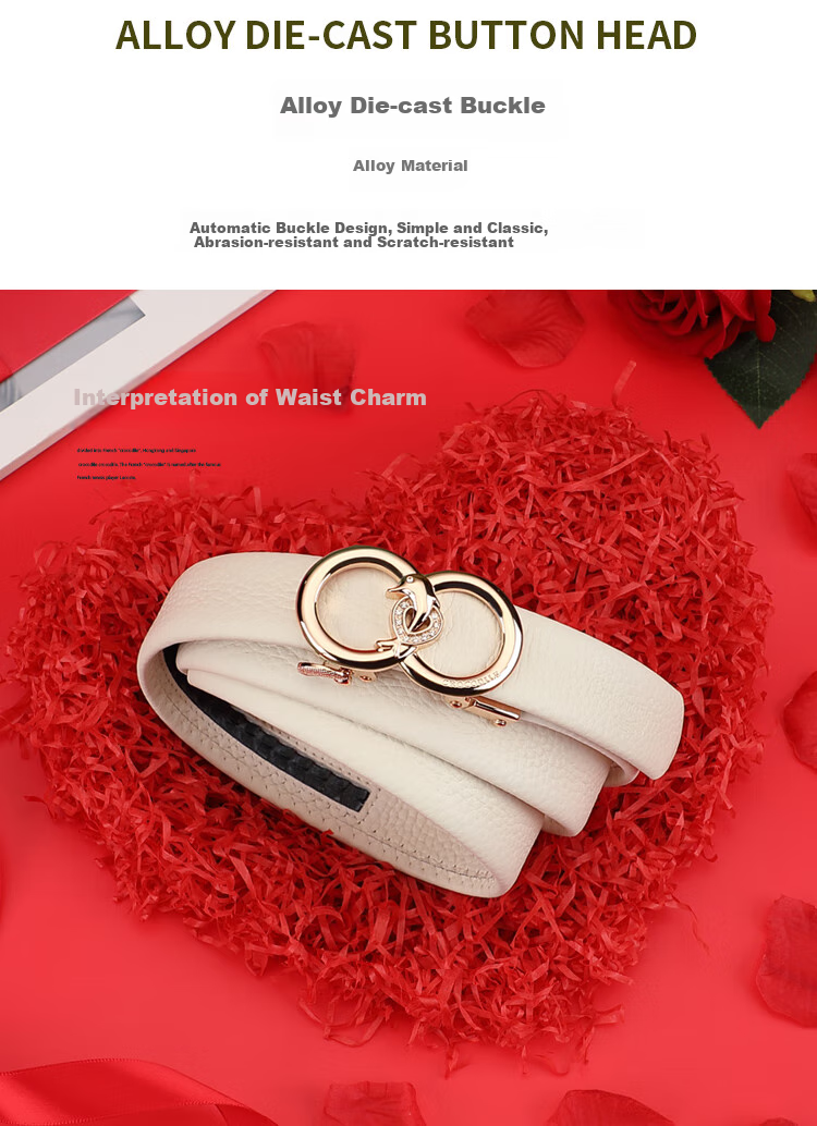 CROCODILE Top-Grain Leather Women's Automatic Buckle Belt, Fashionable And Versatile, Birthday Gift for Women T3727 1
