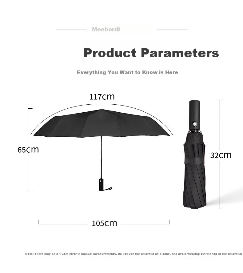 Meebordi Umbrella, Fully Automatic, Large Size, Storm-Proof, Tri-Fold, for Students' School Use, Windproof, Reinforced, Heavy Rai 10