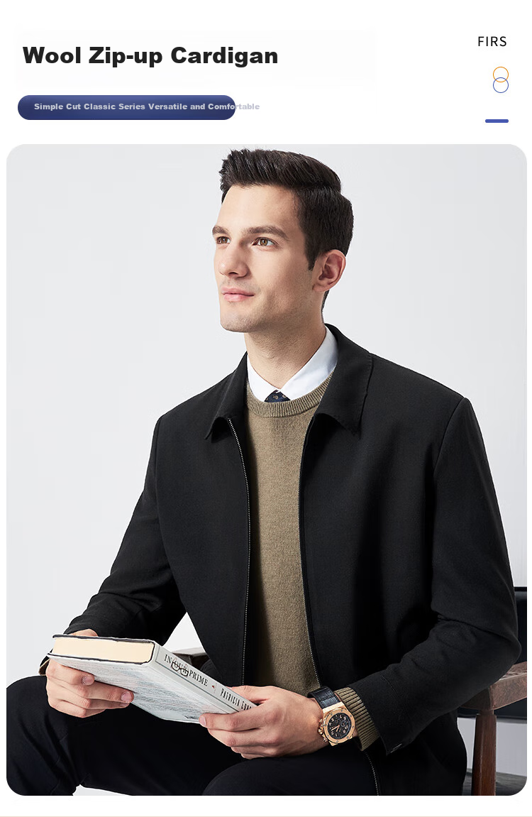 FIRS [Wool Blend] Executive Jacket for Men, Spring And Autumn Business Casual Commute Lapel Zipper Cardigan Short Coat 2