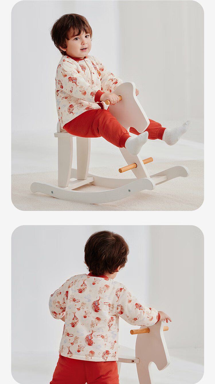 Labi Baby Children's Home Wear Set, 80g Cotton Padded, Chinese Style Autumn And Winter, Red Festive, Warm Thickened Set, Orange Red, Size 66 15