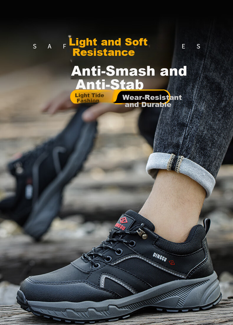 Dinggu Safety Shoes for Men with Steel Toe Cap, Puncture-Resistant, Lightweight, Comfortable, Non-Slip, for Construction Sites And Work, 852hui44 1