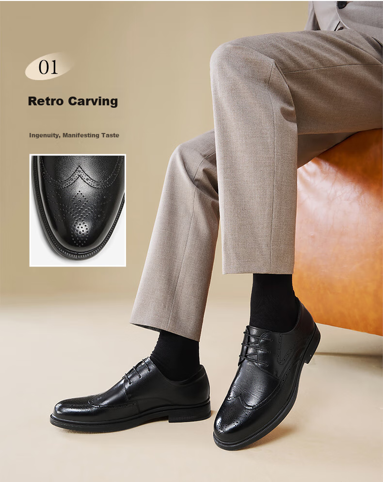 Bata Commuter Business Leather Shoes Comfortable Cowhide Men's Dress Shoes Wedding Shoes 25002AM5 Black (Perforated) Size 38 14