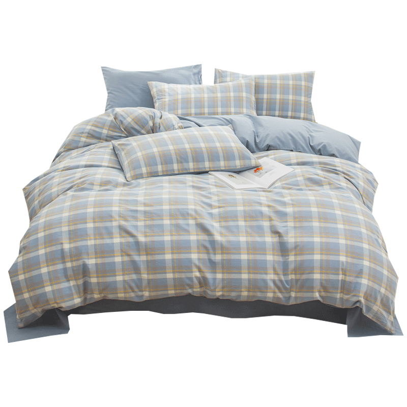 AVIVI Class A Pure Cotton Duvet Cover, Single Piece, Dormitory Single Bed Sheet, Pure Cotton, 150x200cm, Single Piece, Blue Plaid
