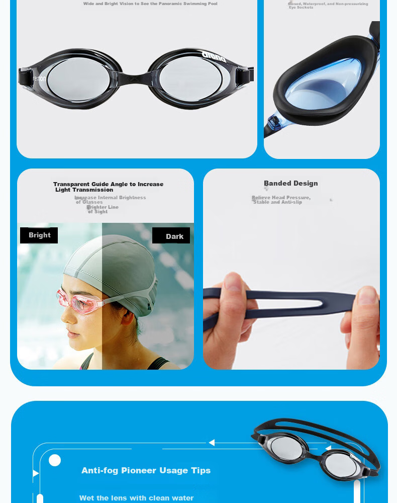 Arena Swimming Goggles, Imported High-Definition Anti-Fog Pioneer Small Shell Coated Series Goggles, Comfortable, Leak-Proof, Professional Training 7