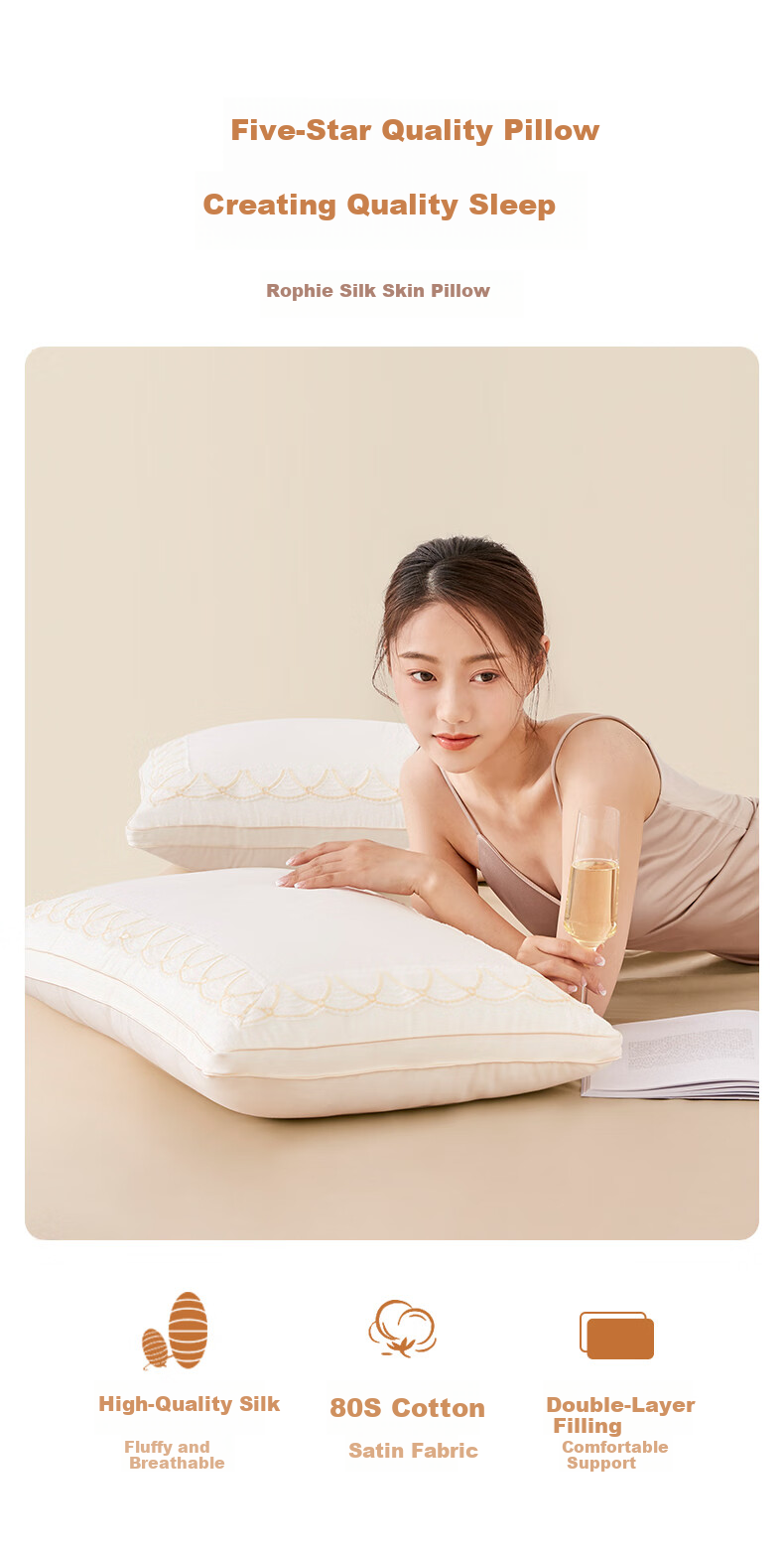 LUOLAI Home Textiles Silk Pillow, 80-Count Pure Cotton Silk Skin-Friendly Pillow Core, Single Pack, Approximately 45*71cm 2