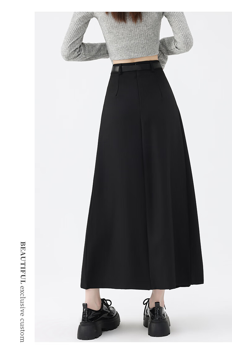Ziyouxi Gray High-Waisted A-Line Pleated Skirt for Women, New Autumn 2026 Formal Skirt, Slimming Mid-Length Suit Skirt 18