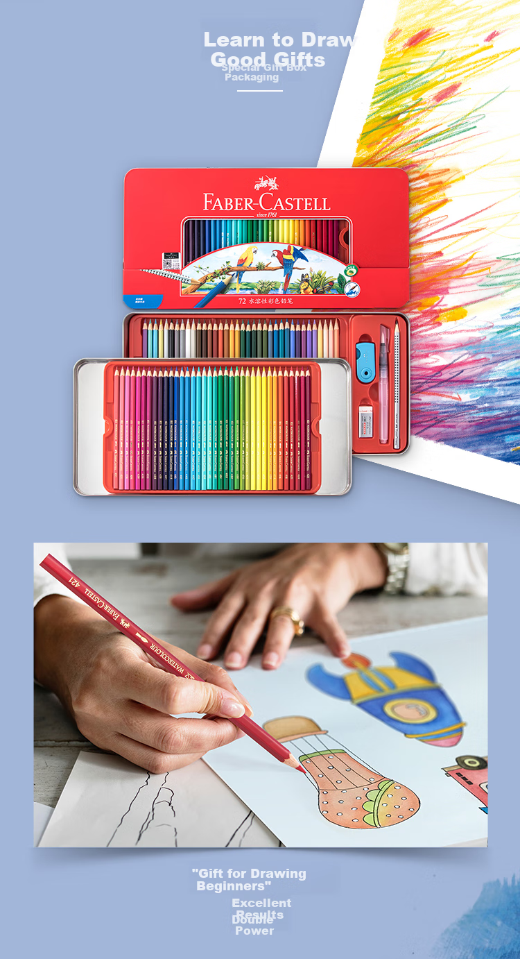 Faber-Castell Water-Soluble Colored Pencils, 60 Colors, Drawing And Coloring Set for Hand-Drawing, Professional Art Supplies for Students, Painting Kit, 115965 Red Tin Box Packaging, Art Sketching 5