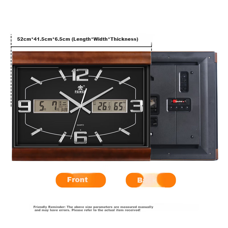 POWER Large Wooden Wall Clock, 52cm Long, Music Chime for Living Room Perpetual Calendar, 0101BLMKS