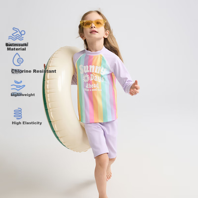 AIMER KIDS Girls' Swimsuit Set with Sun Protection 50+ Chlorine Resistant Long Sleeve Two-Piece Swimwear 140cm (55-70 Jin)