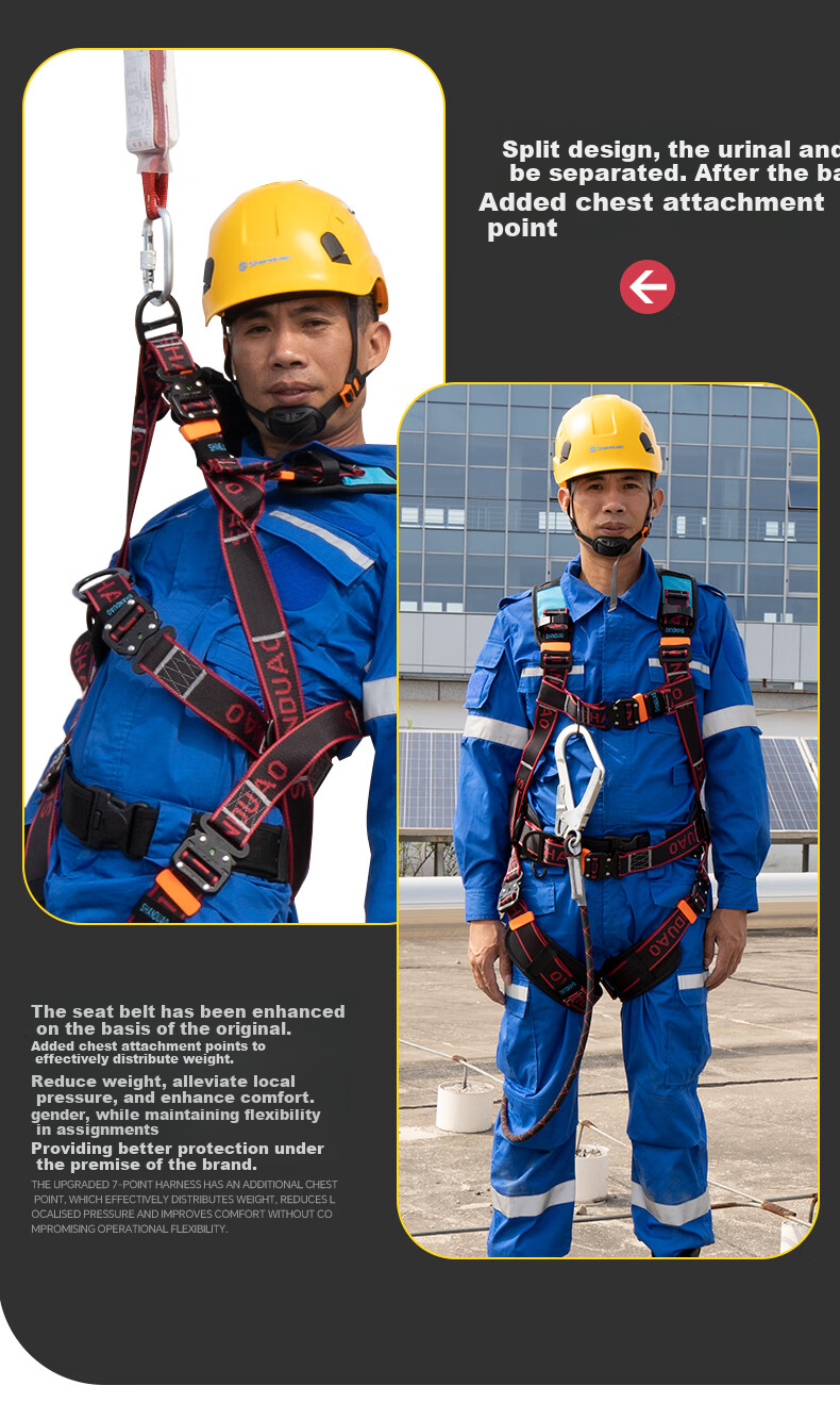 Shandouao Z-Y Fall Arrest Safety Harness, National Standard AD9088, Double Large Hooks with Cushioning Pack, 1.8 Meters 9