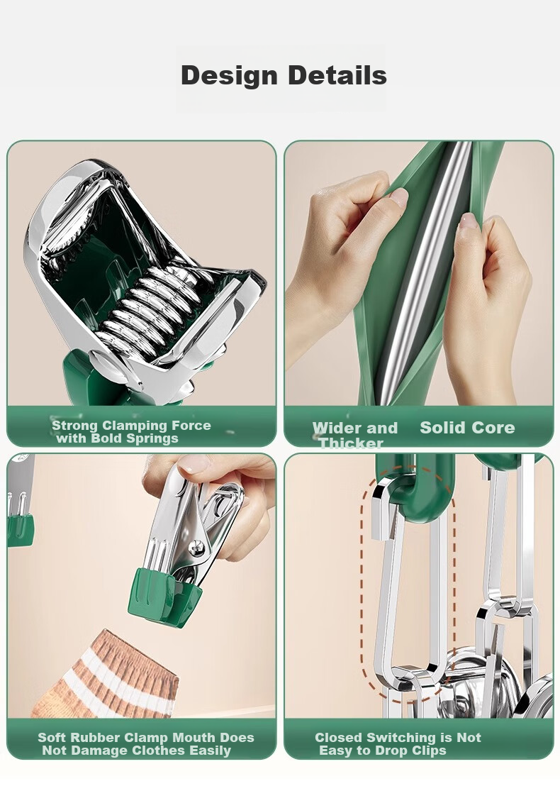 YOUQIN Stainless Steel Sock Drying Rack with Multiple Clips, Home Use Seamless Underwear And Panty Hanger, Balcony Windproof Gadget 4