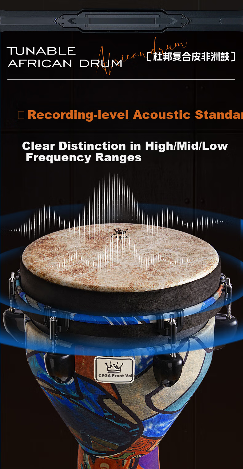 Qiangu African Drum, 10-Inch Professional Performance Adjustable Tuning Hand Drum, Percussion Instrument, Holiday Gift 5