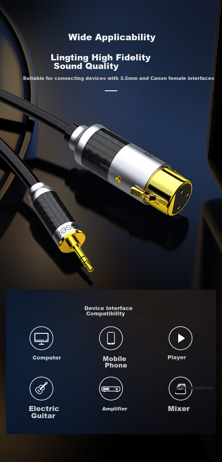 CHOOSEAL (CHOSEAL) Audiophile-Grade 3.5mm to XLR Female Single Crystal Copper Audio Cable, Computer Microphone Sound Card Mixer Speaker XLR Connection Cable, 3 Meters, QS9907T3 7