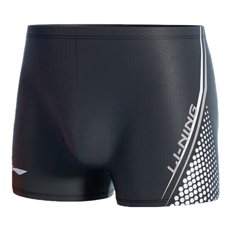 Li-Ning Men's Swim Trunks, Elastic Comfortable Quick-Dry Boxer Swim Shorts, Fitness Hot Spring Vacation Swimming Gear, Black, 3XL