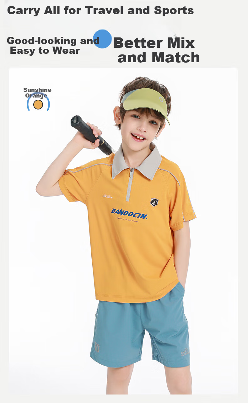BANDOCIN Boys' Sports Polo Shirt, Summer Lightweight Stylish New Design, Children's Summer Short-Sleeve T-Shirt, Sunshine Orange, Size 140 11