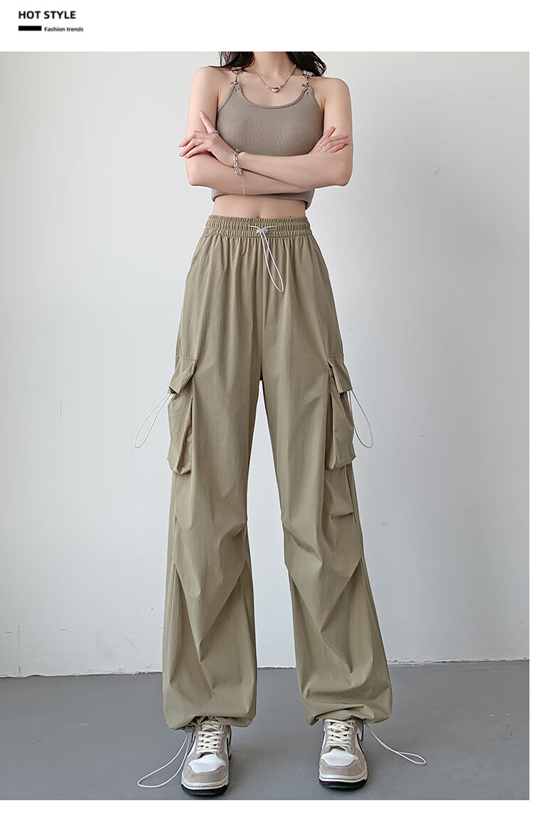 Jeanswest Women's Summer Lightweight Paratrooper High-Waist Slim Fit Sports Narrow Casual Wide-Leg Cargo Pants Military Green S 13