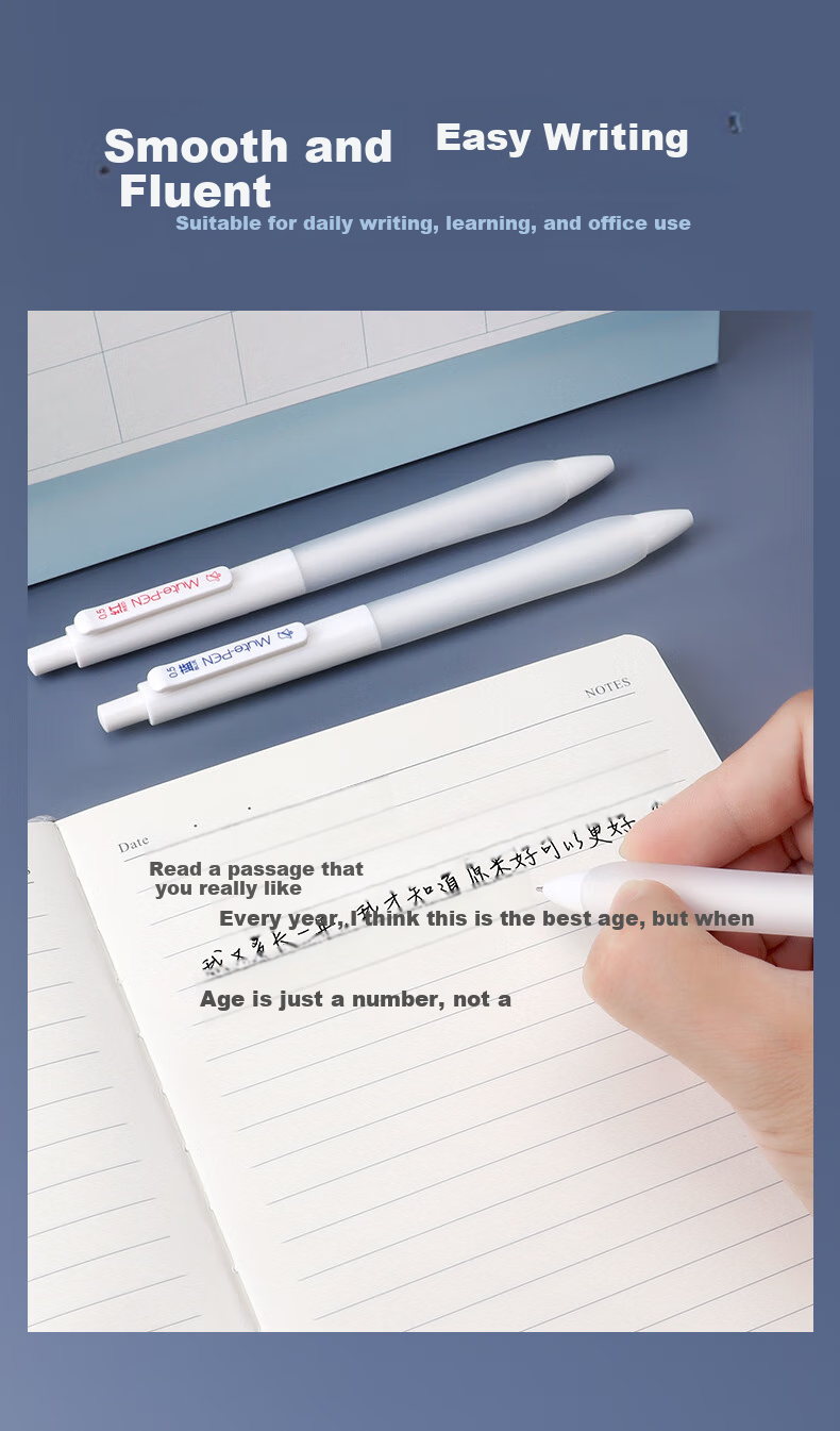 BAOKE PC1949 Silent Retractable Gel Pen, 0.5mm Black AS Tip, White Barrel, Exam Pen, Signature Pen, 12 Pens/box 7