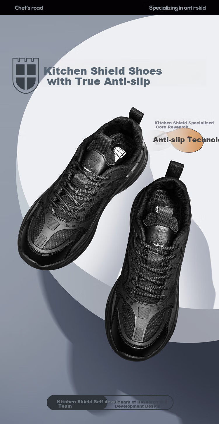 Chudun Chef Shoes for Men, Autumn Season, Non-Slip, Waterproof, Black, Odor-Resistant, Kitchen Back-Of, Oil-Proof Sneakers, Size 39, Black 2