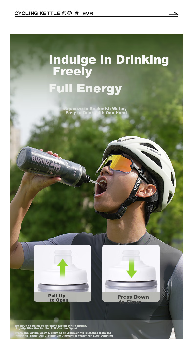 EVR Cycling Water Bottle, Cold-Keeping Cup with Squeeze Dispenser, Black And White, 620ML 5