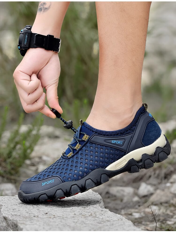 FOOTOPPO Men's Mesh Outdoor Water Shoes Hollow Mesh Sandals Summer Fishing Non-Slip Wear-Resistant Casual Sports Sandals 3