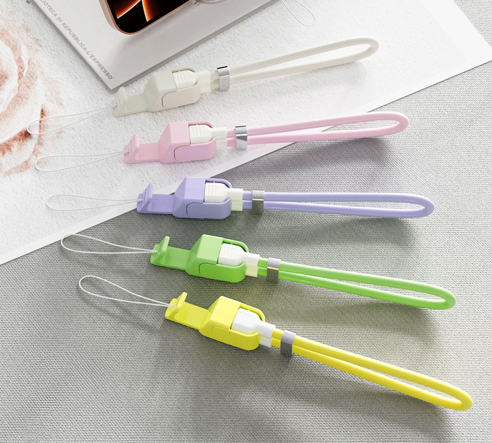 Beimo Three-In Phone Lanyard Data Cable Anti-Loss Clip Patch Back Strap Wrist Strap Suitable for Apple 8-14 Type-C to Lightning Yellow 1