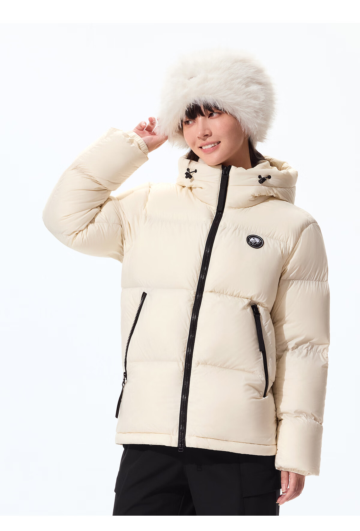 Panda Camel Series Bubble Duck Down Jacket Unisex Autumn Winter Warm Fluffy Puffer Coat 9844 White M 17