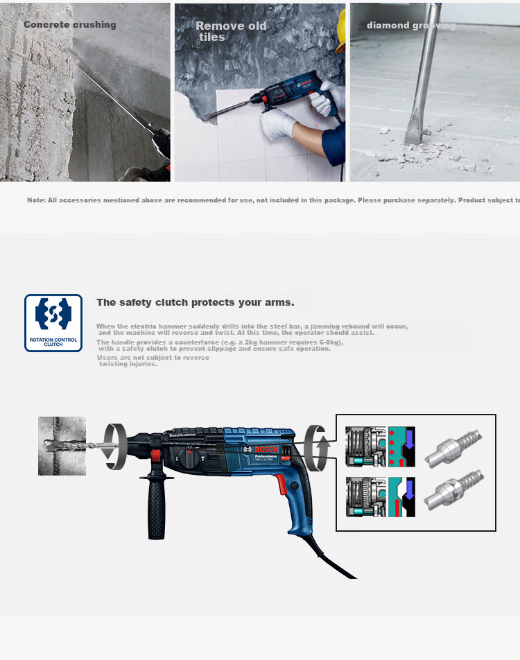 BOSCH Electric Hammer And Drill, Lightweight 2kg Class, Multi-Purpose One Machine with Four Holes, 5 Series Dust Collection Cover Set, GBH 2-24 DRE 13