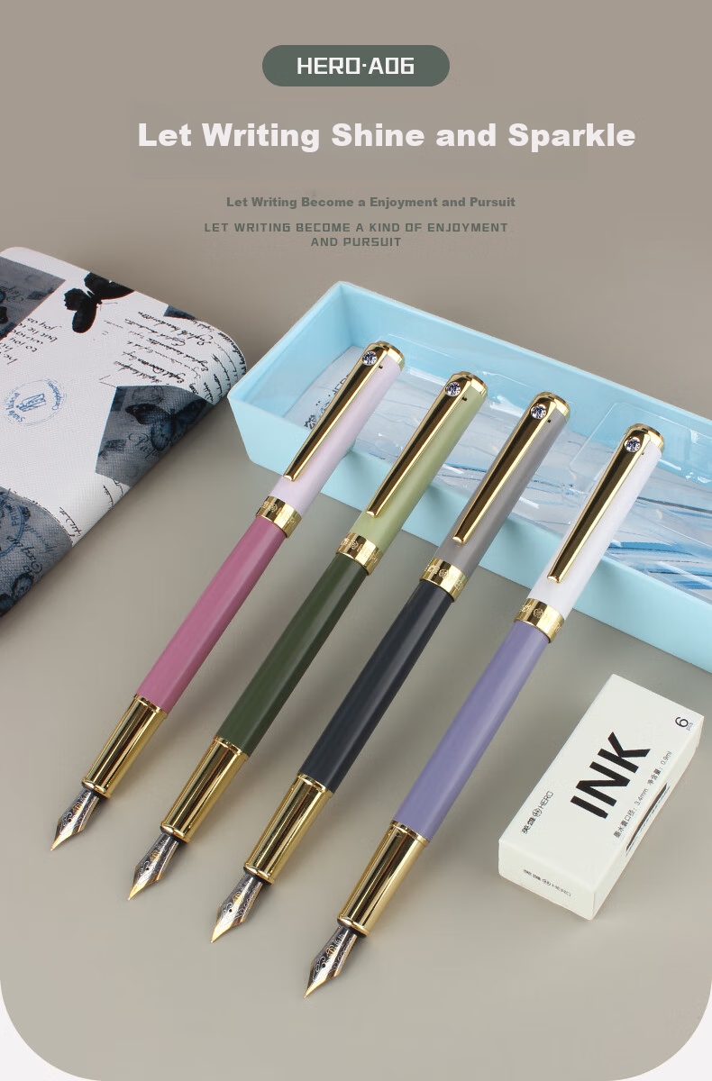 HERO Fountain Pen A06-1 Morandi Iridium Nib Adult Daily Writing Business Office Signature Ink Pen EF Nib Taro Color 1