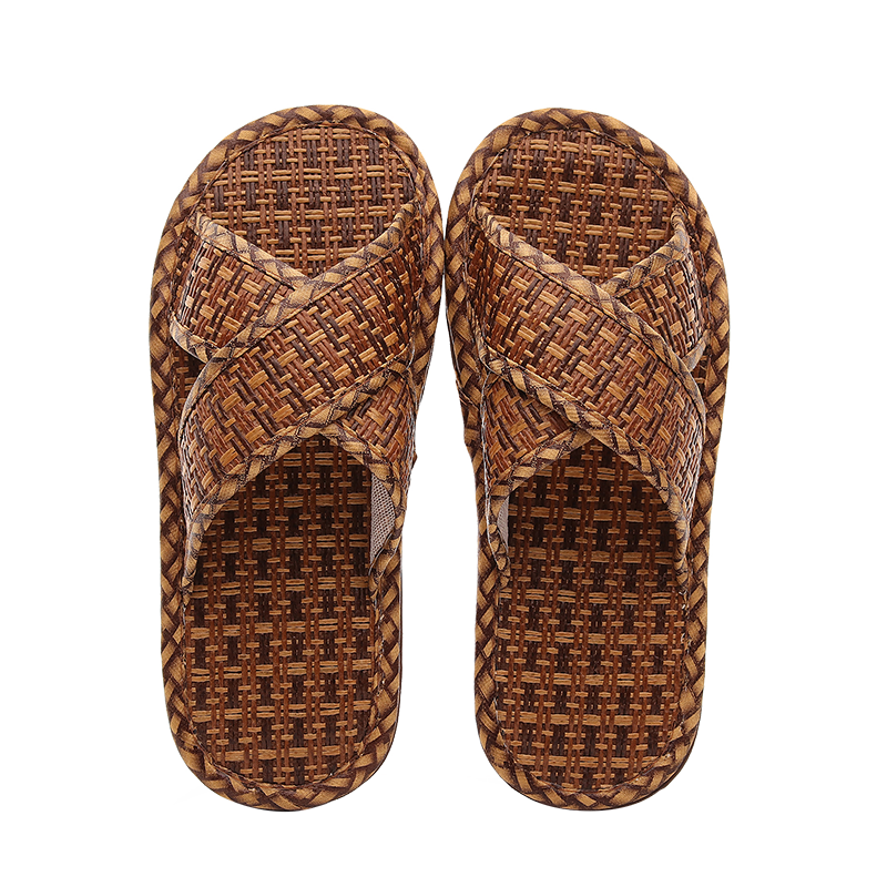 GUOLUOFEI Woven Rattan Summer Indoor Non-Slip Soft Sole Slippers for Men and Women, Diamond Cross Pattern, Size 42-43