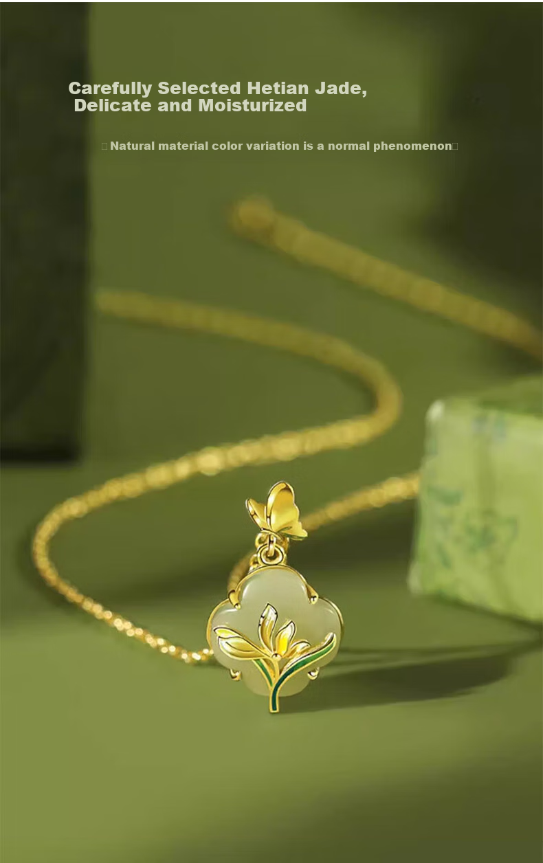 Zhoubaifu Magnolia Necklace for Women, Elegant Hetian Jade Silver Pendant, Birthday Gift for Girlfriend Or Wife 3