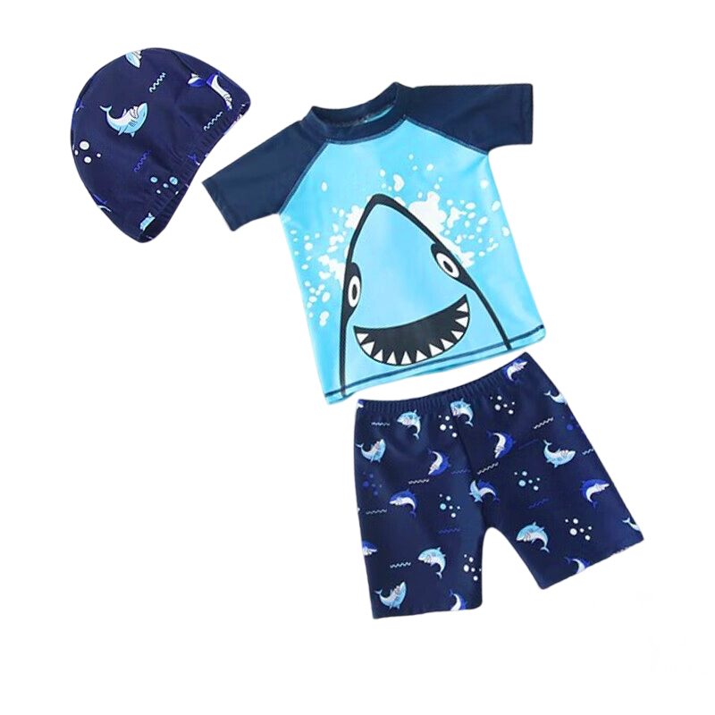 Langsha Kids Boys Summer Beach Pool Two-Piece Blue Shark Swimsuit