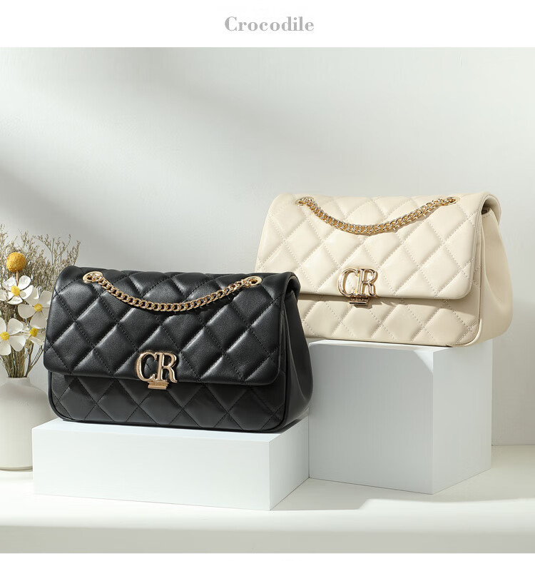 CROCODILE Goddess Festival Light Luxury Cowhide Women's Handbag, Classic Diamond Pattern Shoulder Bag, High-End Crossbody Ladies Chain Bag, Gift 2