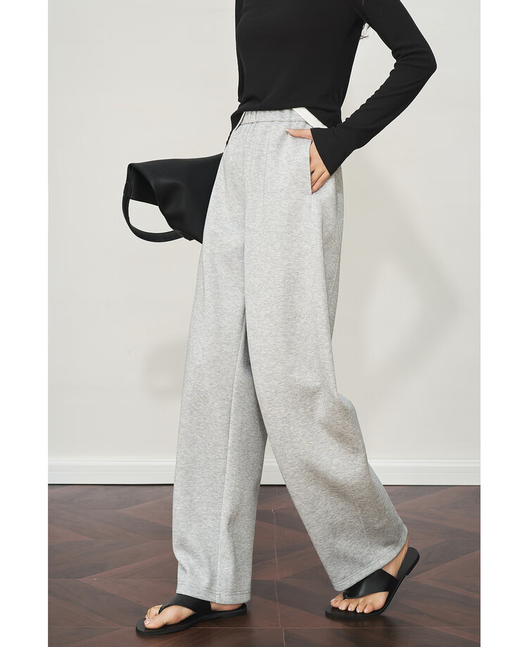 Olrain Versatile Curved Blade Casual Pants Summer Women's Elastic Waist Loose Sweatpants Slim Wide-Leg Pants Gray S 15