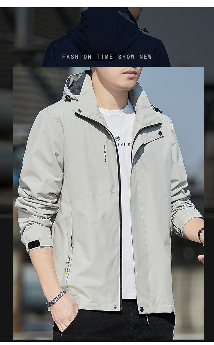 TUCANO Men's Spring Autumn Detachable Hood Windproof Casual Sports Jacket Dark Gray 3XL 4