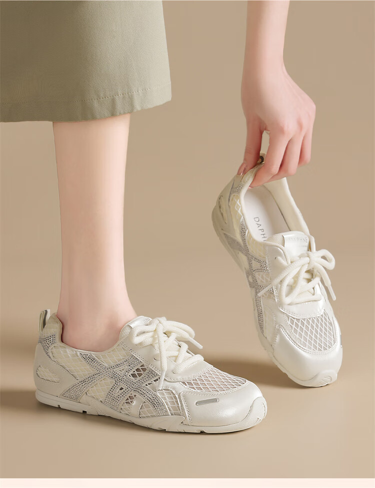 DAPHNE Versatile Derby Shoes Summer New Korean Style Casual Sports Women's Shoes Single Mesh Beige 38 8